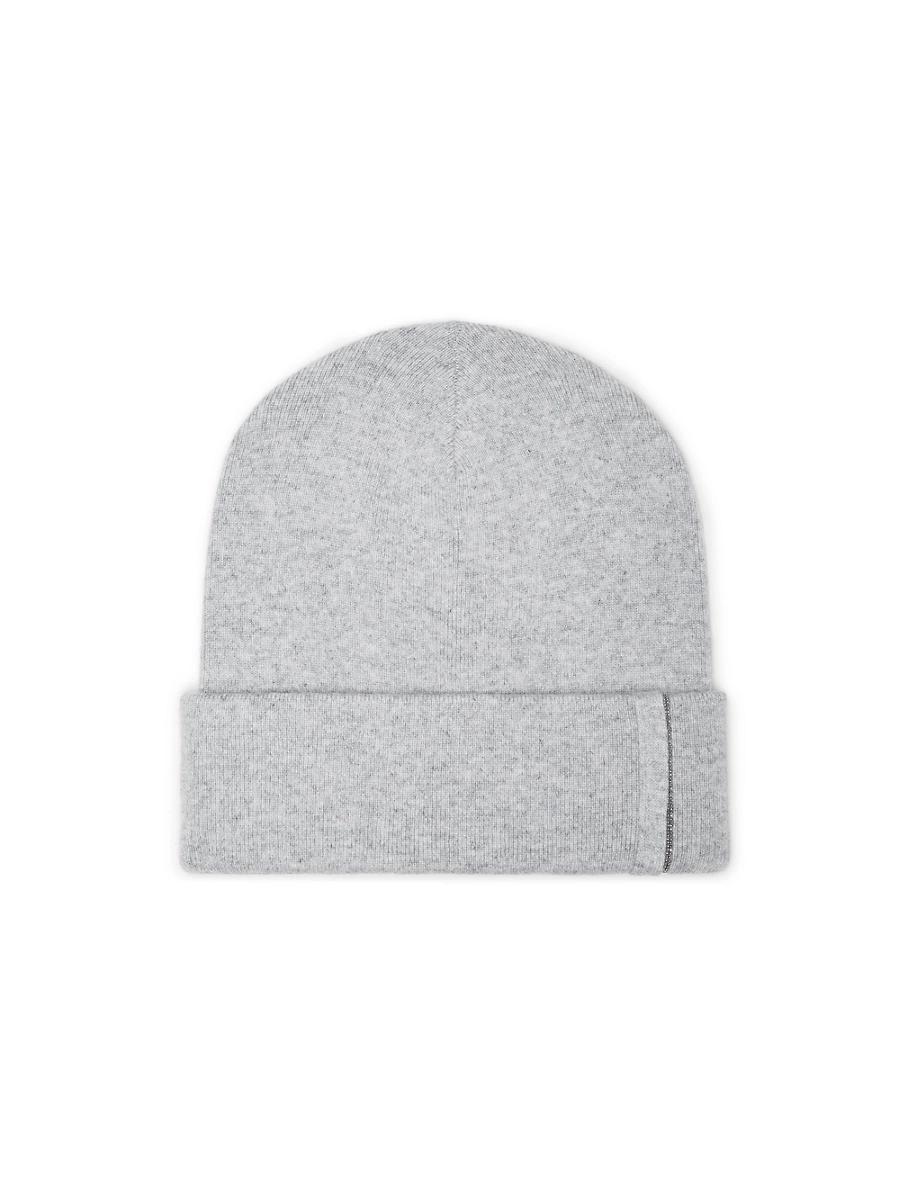 Womens Cashmere Rib Knit Beanie with Monili Product Image