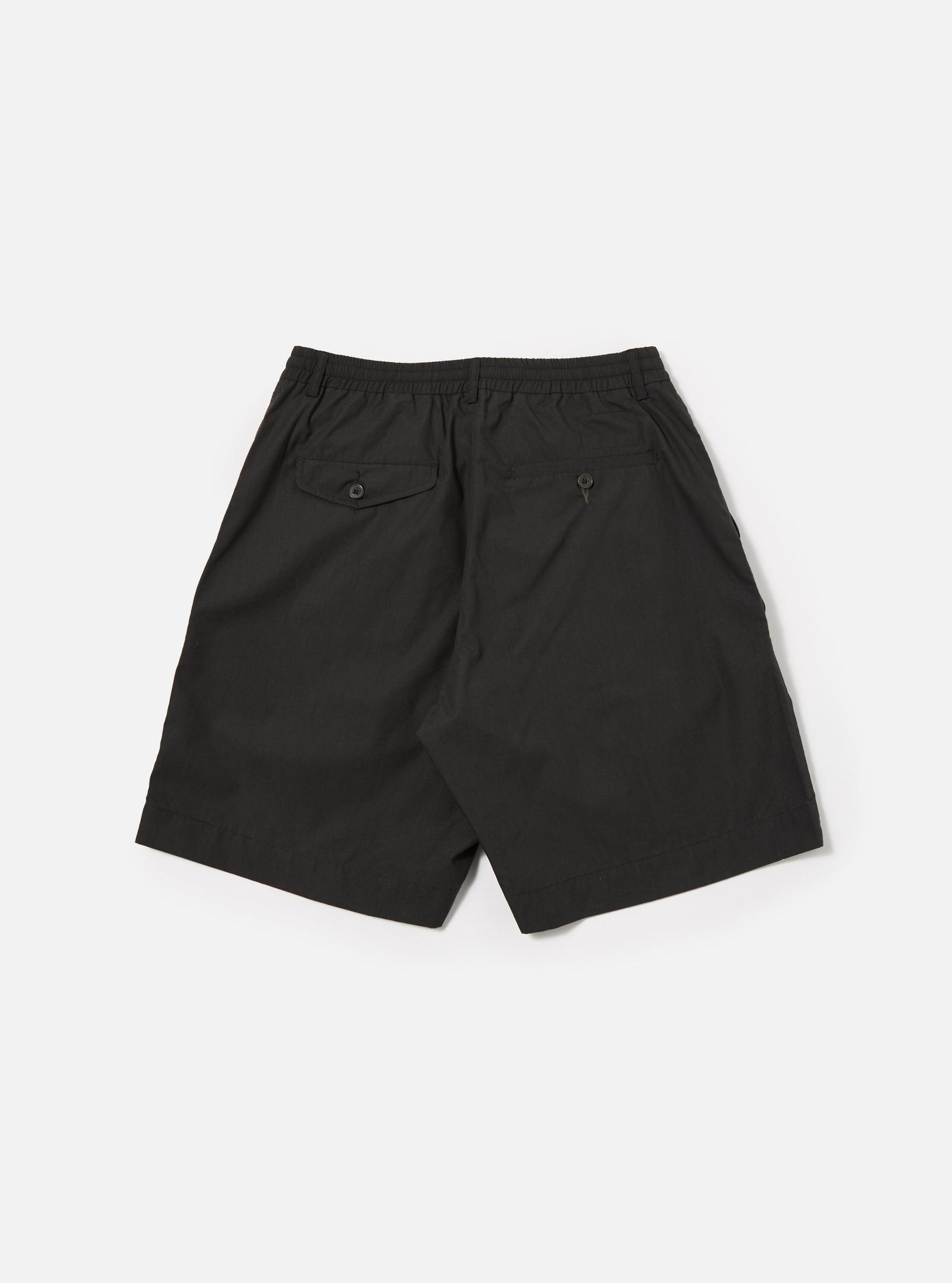 Universal Works Pleated Track Short in Black Recycled Polytech Product Image