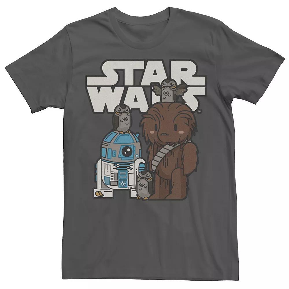 Men's Star Wars Last Jedi R2-D2, Porgs, and Chewie Cutie Cartoon Tee, Size: XXL, Grey Product Image