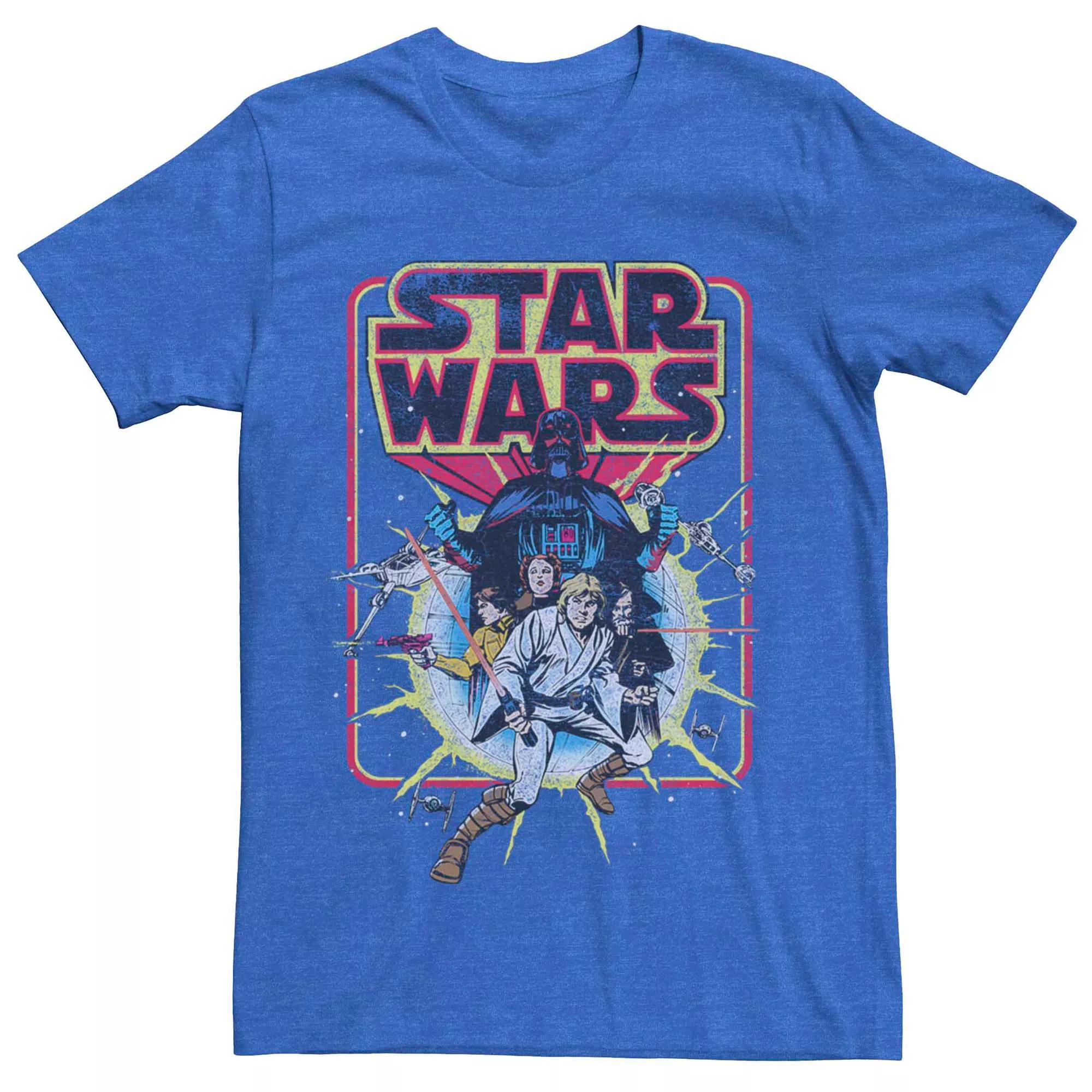 Mens Star Wars Old School Comic-Style Tee Royal Grey Product Image