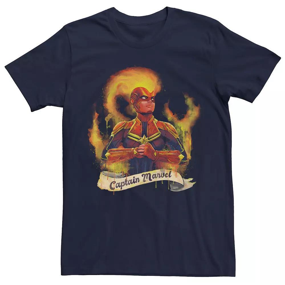 Men's Marvel Captain Marvel Flame Portrait Tee, Size: Large, Blue Product Image