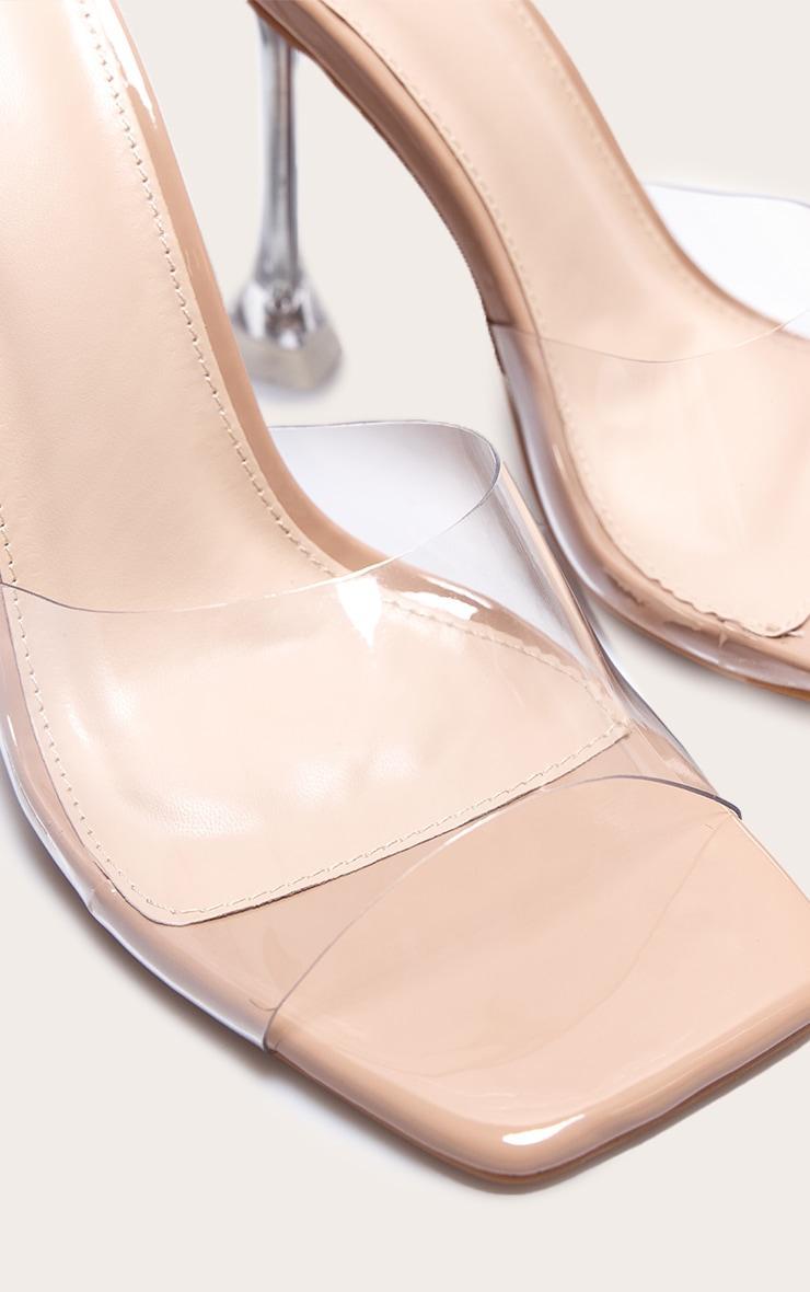 Nude Pu Square Toe Clear Perspex Heeled Mules Product Image