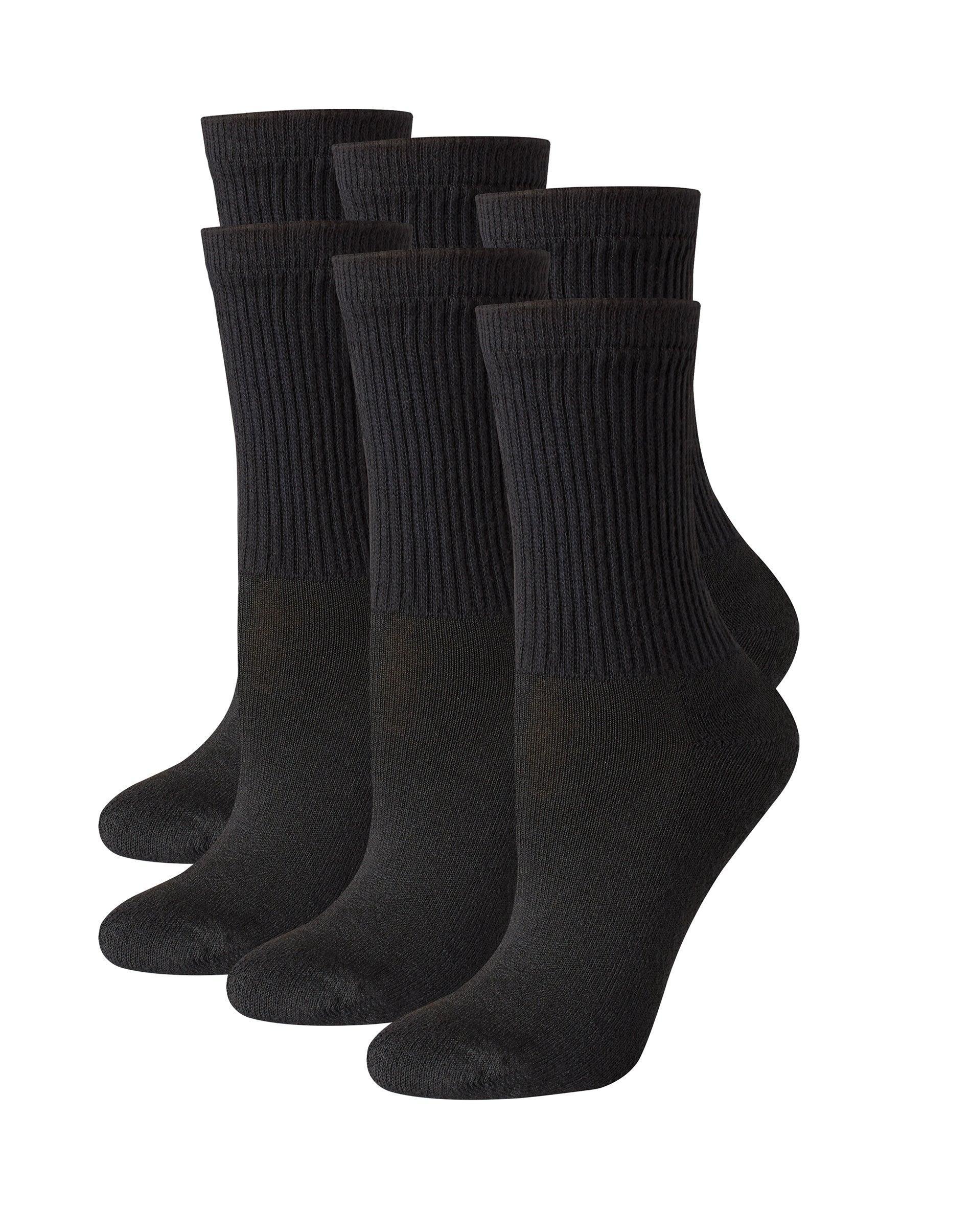 Hanes Womens Breathable Cushioned Crew Socks, Comfort Toe Seam, Extended Sizes 8 - 12, 6-Pairs Black w/White Vent 8-12 Product Image