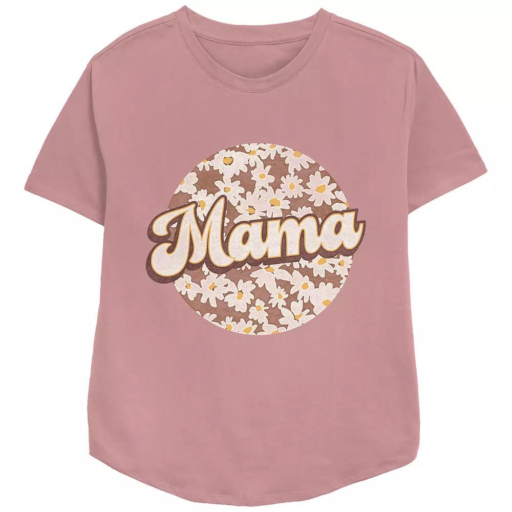 Women's Mama Flower Print Relaxed Fit Graphic Tee, Size: Small, Pink Product Image