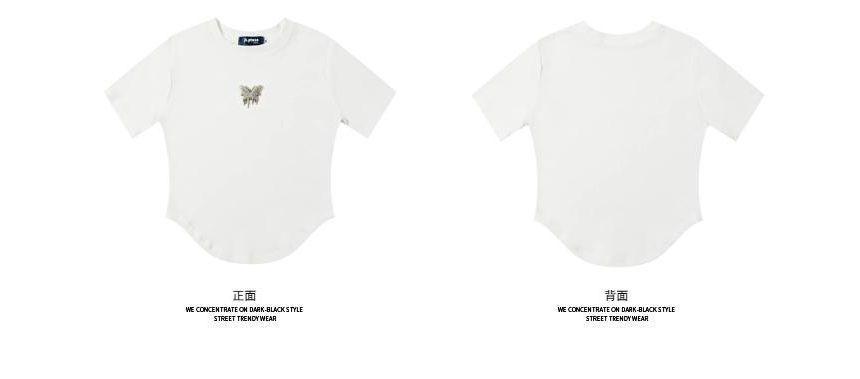 Short-Sleeve Round Neck Butterfly Detail T-Shirt Product Image