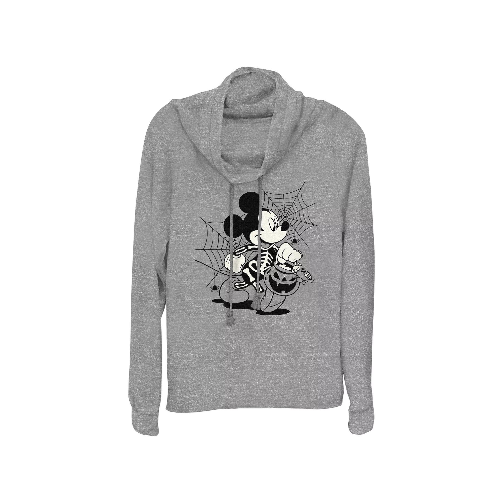 Disney's Mickey Mouse Skeleton Trick Or Treater Women's Cowlneck Graphic Lightweight Long Sleeve, Size: XL, Gray Grey Product Image