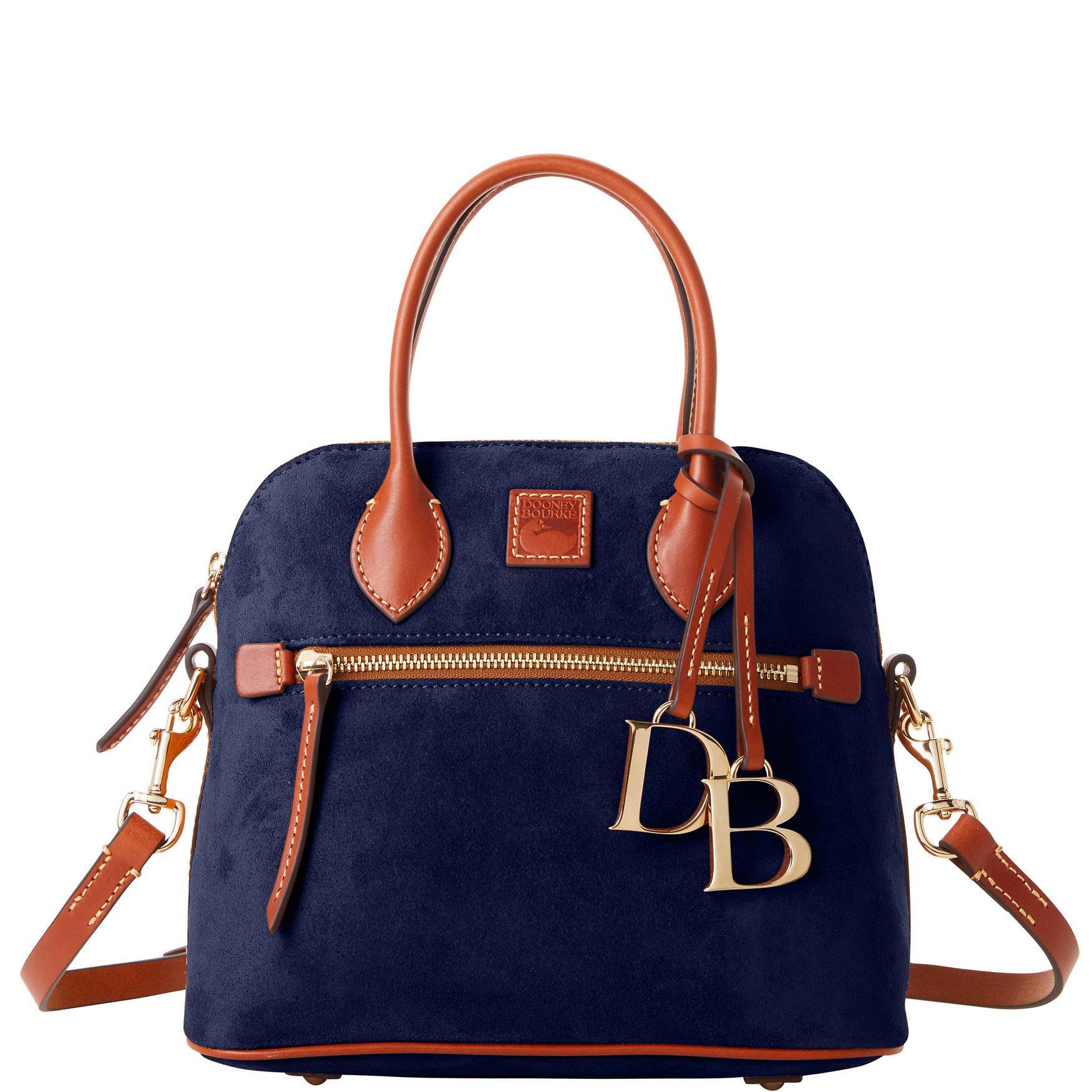 Dooney & Bourke Womens Suede Domed Leather Satchel Bag in Navy Product Image