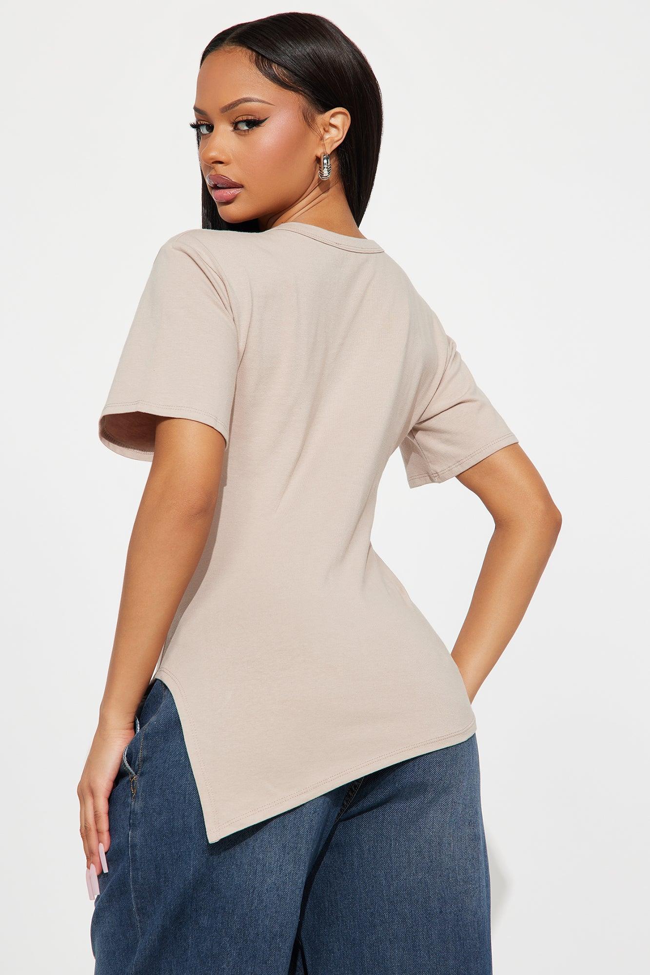 Roseline Short Sleeve Ruched Tshirt - Stone Product Image