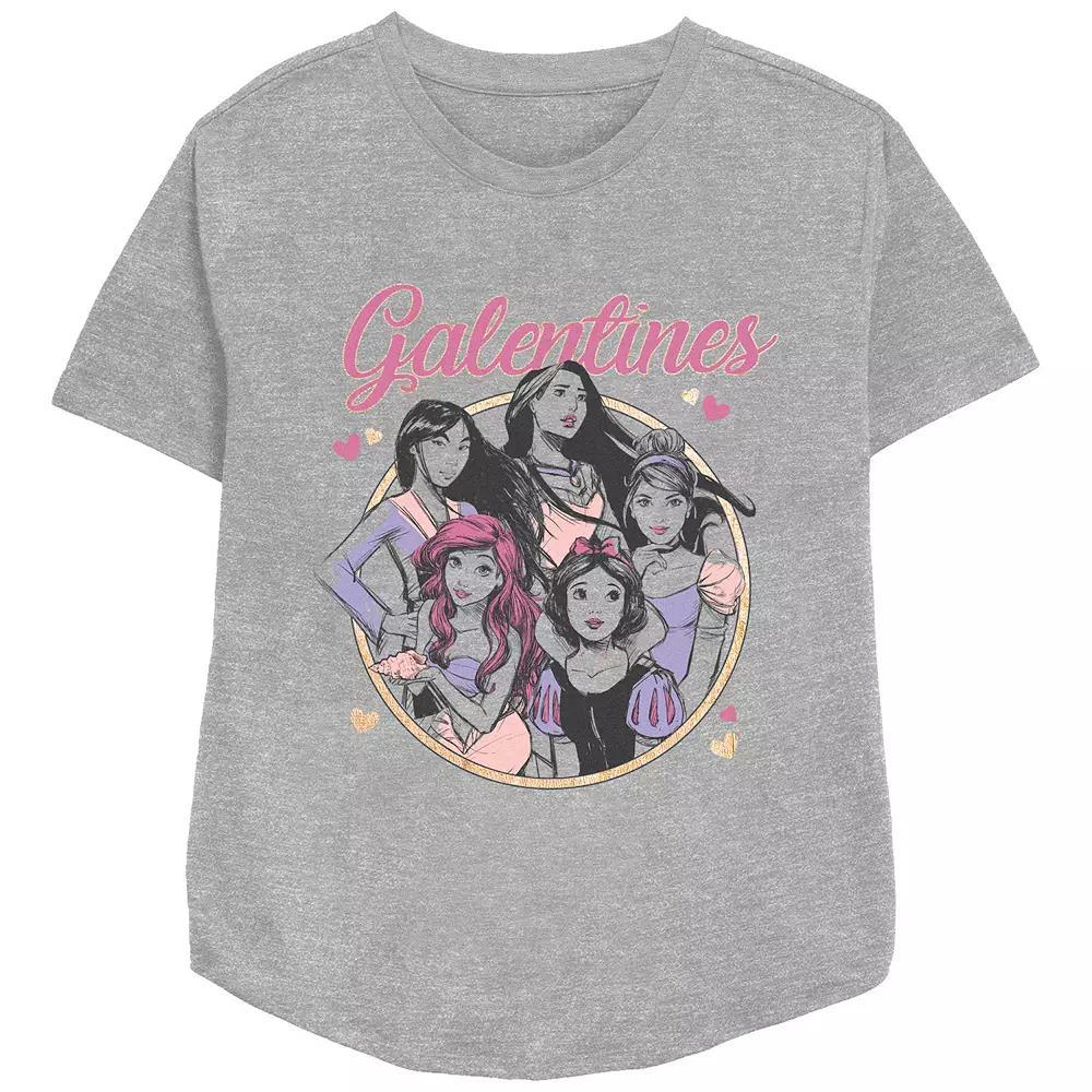 Women's Disney Princess Galentines Group Relaxed Fit Graphic Tee, Girl's, Size: Large, Grey Gray Product Image