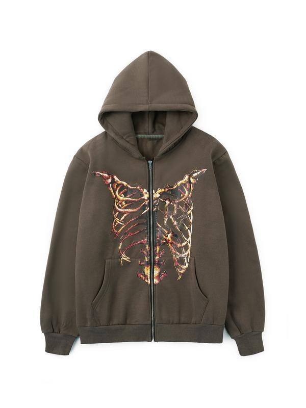 Skeleton Print Loose Hoodie Product Image