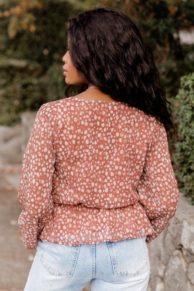 Can You Keep A Secret Brown Leopard Spotted Wrap Blouse FINAL SALE Product Image