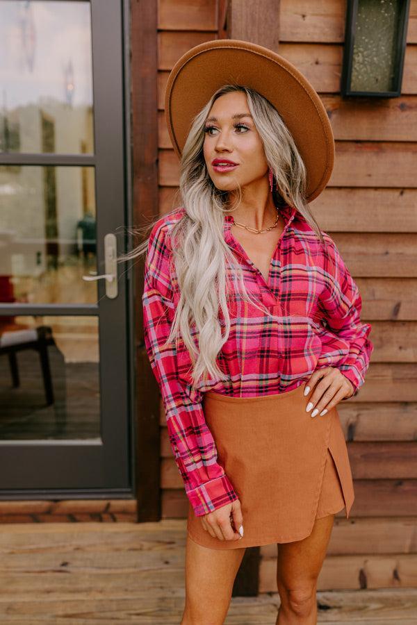 Catching Feelings Plaid Top In Pink Product Image