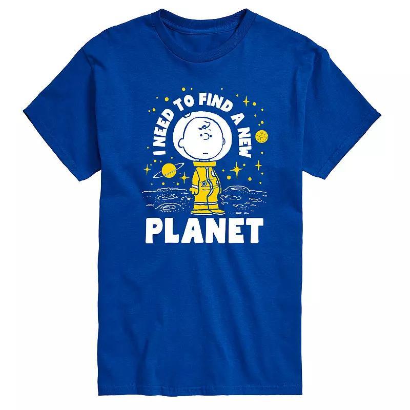Big & Tall Peanuts Charlie Brown Another Planet Graphic Tee, Mens Blue Product Image