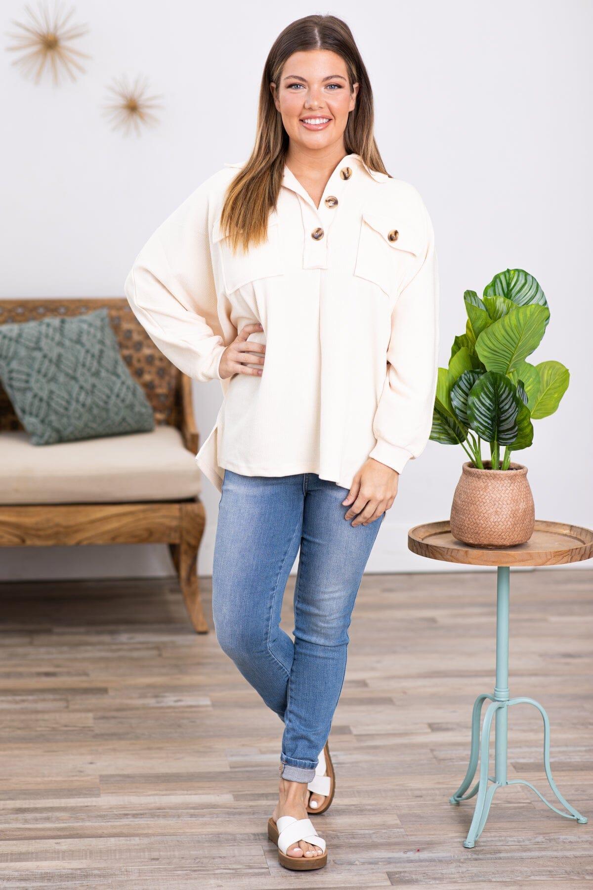 Cream Pullover With Pocket Detail Product Image