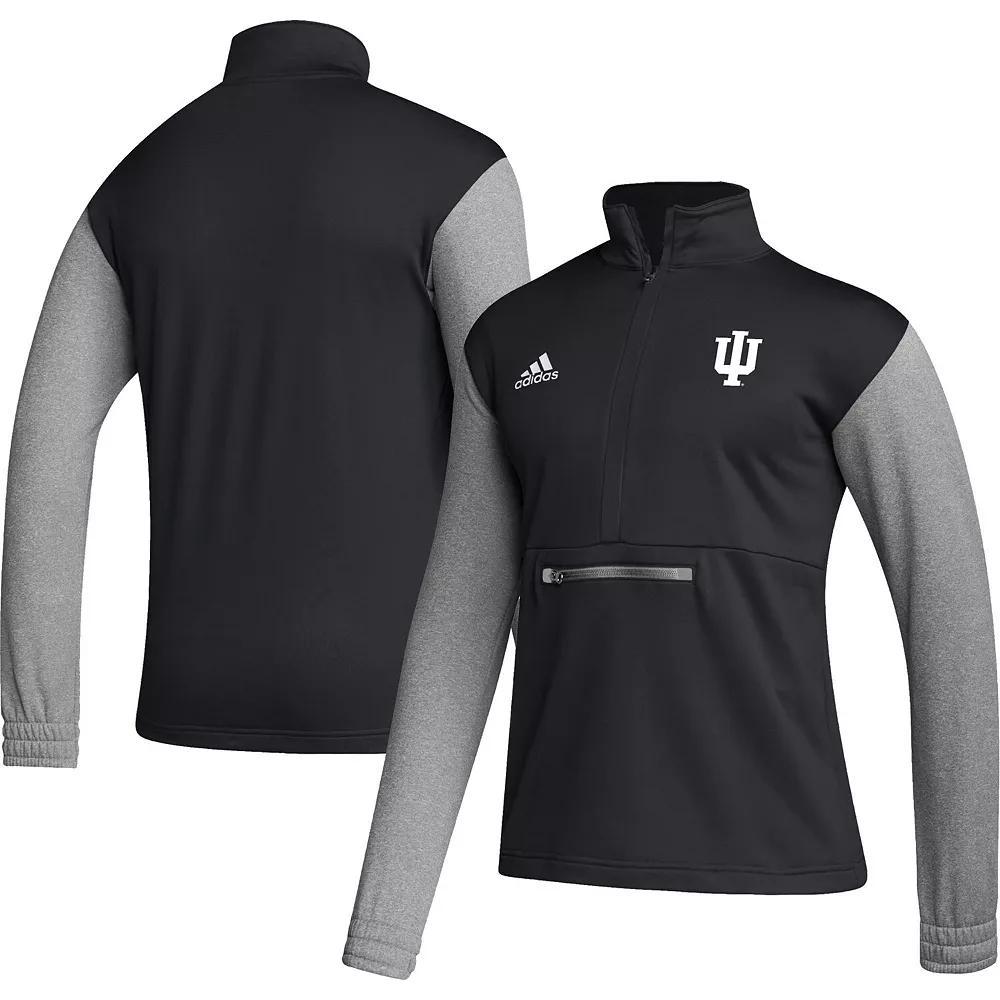 Men's adidas Black/Heathered Gray Indiana Hoosiers Team AEROREADY Half-Zip Top, Size: Small Product Image