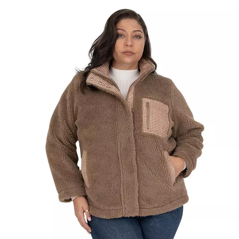 Plus Size Fleet Street Mixed Media Faux Sherpa Jacket, Womens Product Image