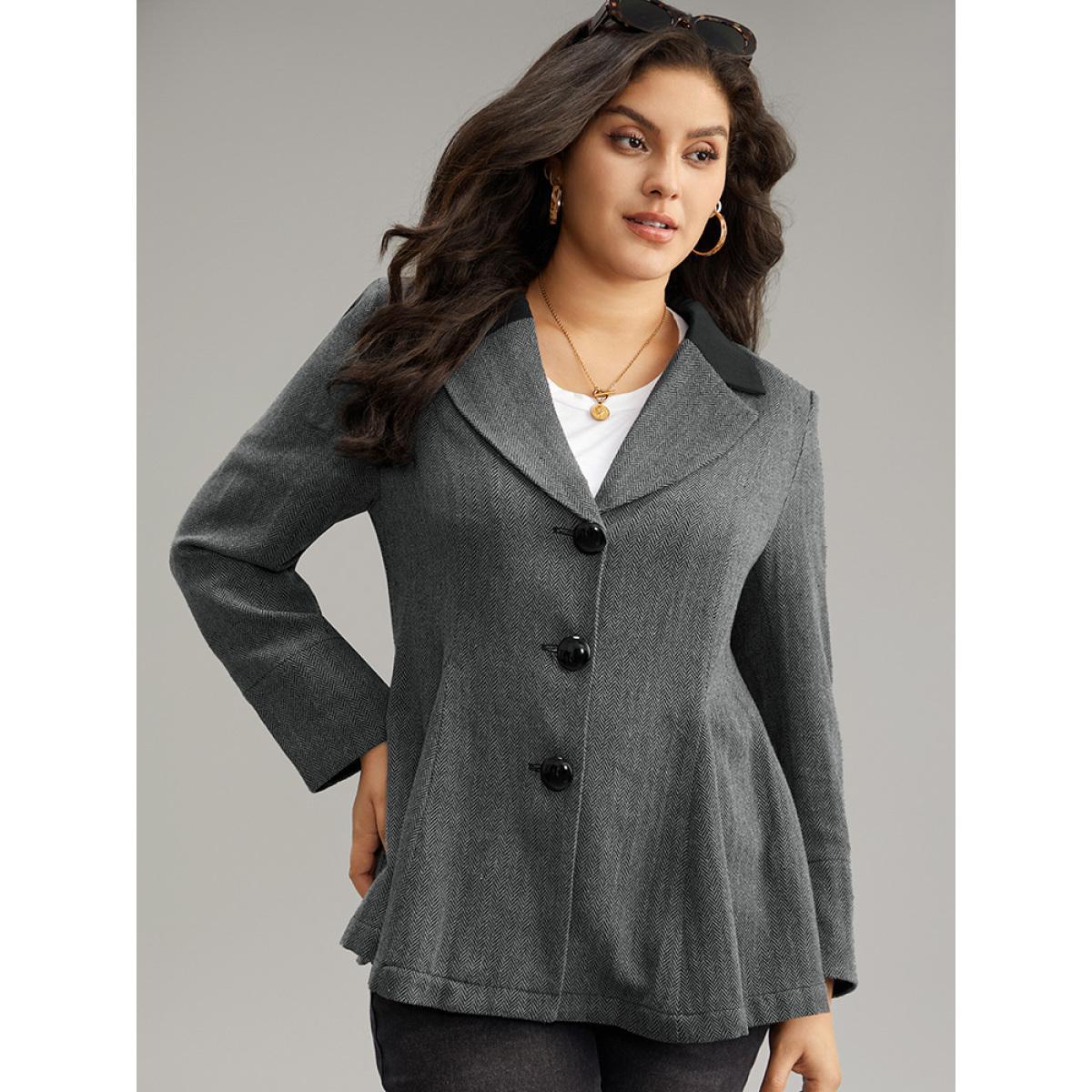 Plus Size Patchwork Contrast Button Up Blazer Black Women Dailywear Plain Contrast Sleeve Long Sleeve Suit Collar 18-20/2X Casual Blazers BloomChic Product Image