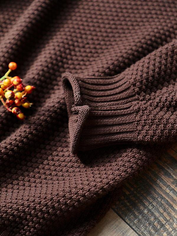 Casual Loose Long Sleeves Solid Color High-Neck Sweater Tops Product Image