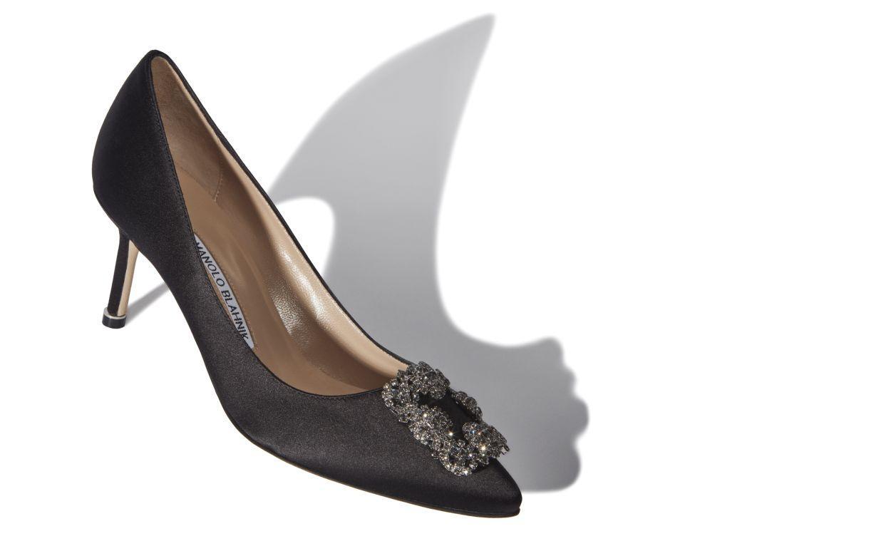 HANGISI 70 Black Satin Jewel Buckle Pumps Product Image