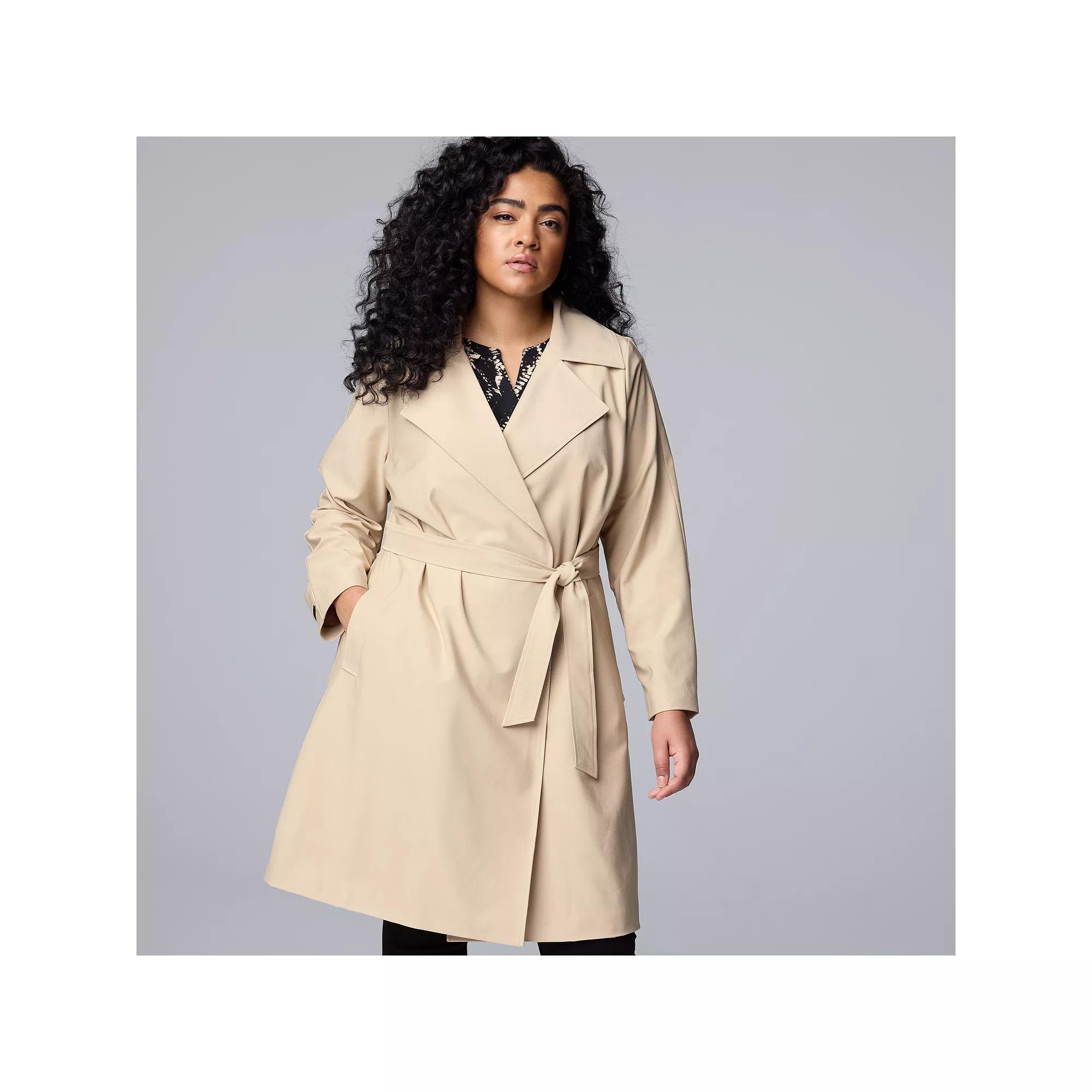 Plus Size Simply Vera Vera Wang Pleated Trench Coat, Womens Product Image
