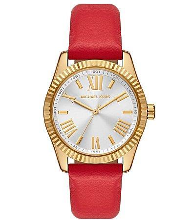 Michael Kors Womens Lexington Three-Hand Black Leather Strap Watch Product Image