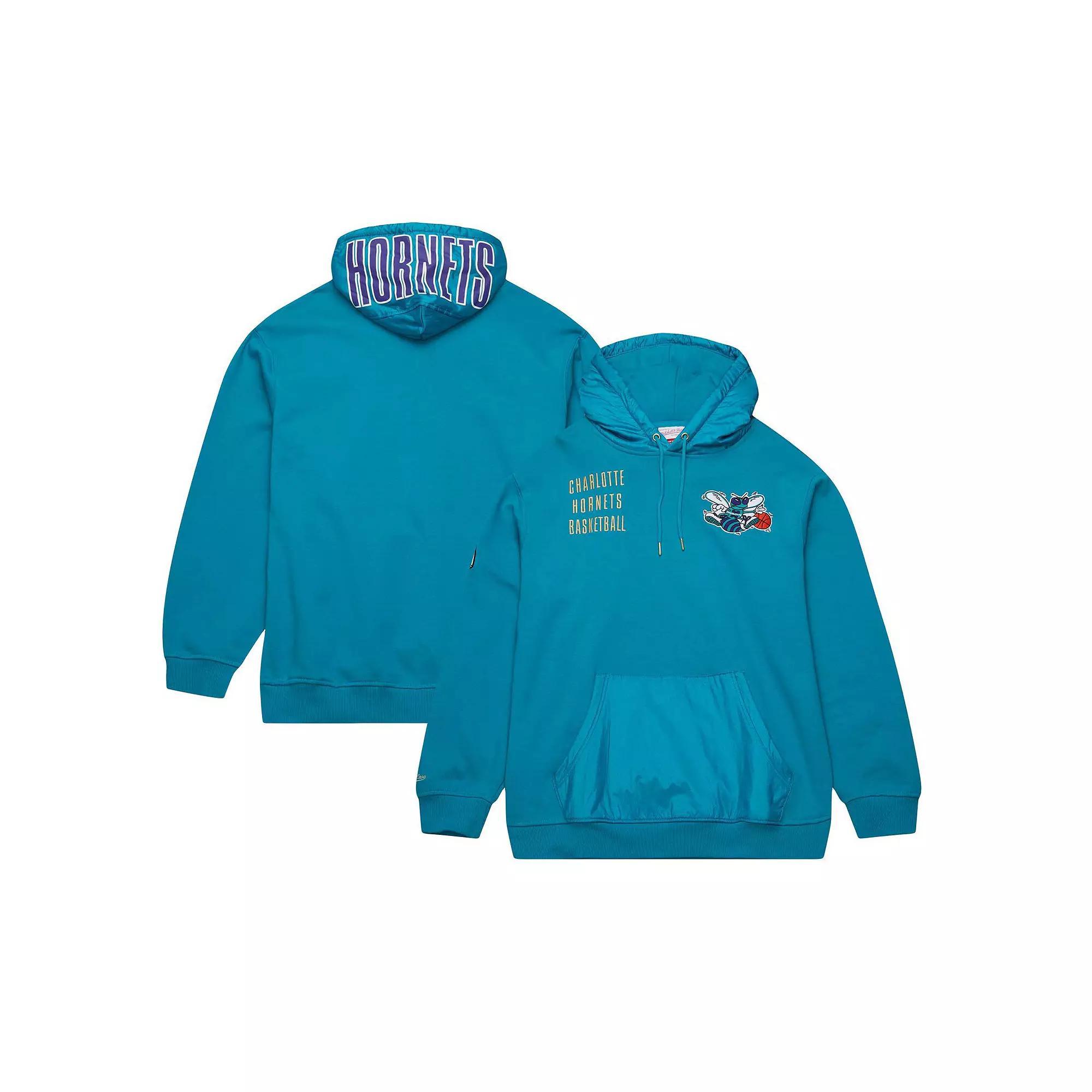Men's Mitchell & Ness Teal Charlotte Hornets  Team OG 2.0 Vintage Logo Fleece Pullover Hoodie, Size: Large, Chr Blue Product Image