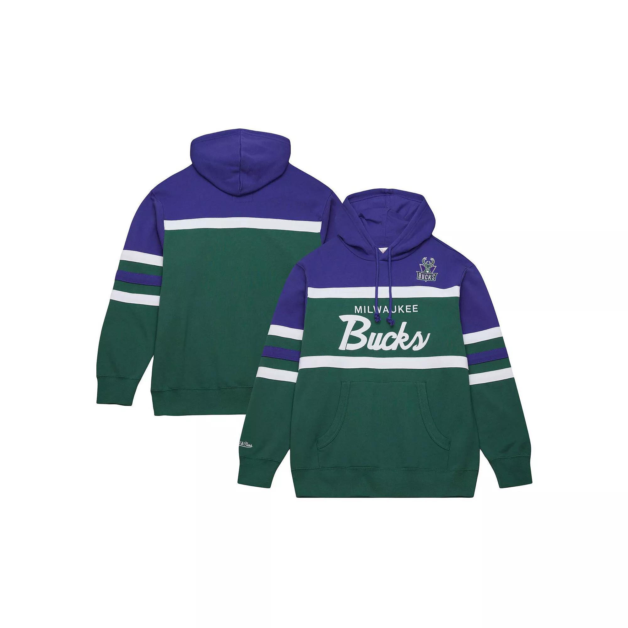 Men's Mitchell & Ness Green/Purple Milwaukee Bucks Head Coach Pullover Hoodie, Size: 2XL Product Image
