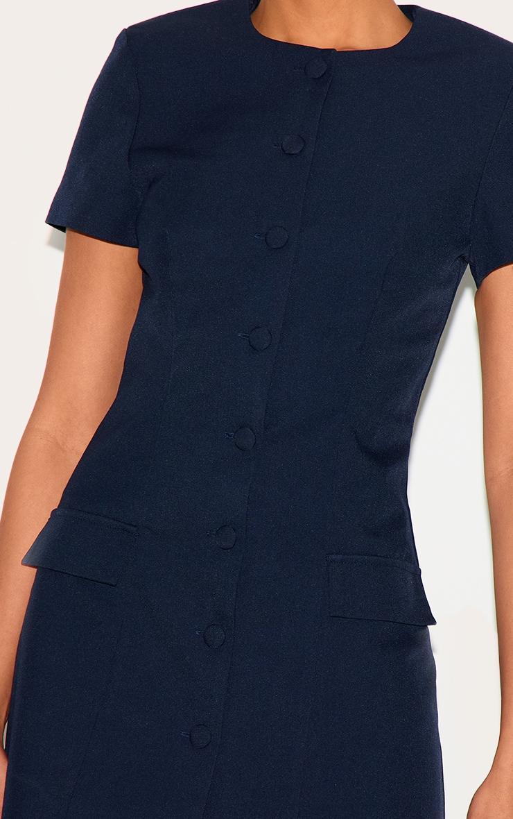 Navy Woven Tailored Short Sleeve Mini Dress Product Image