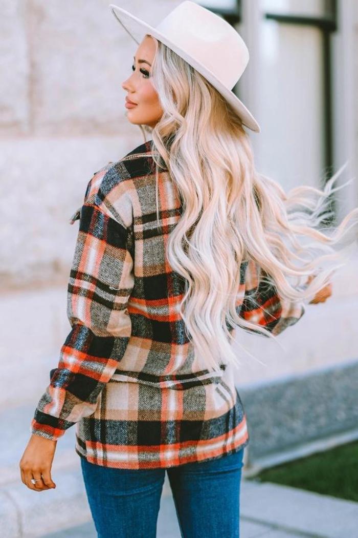 Plaid Print Pocketed Shacket Product Image