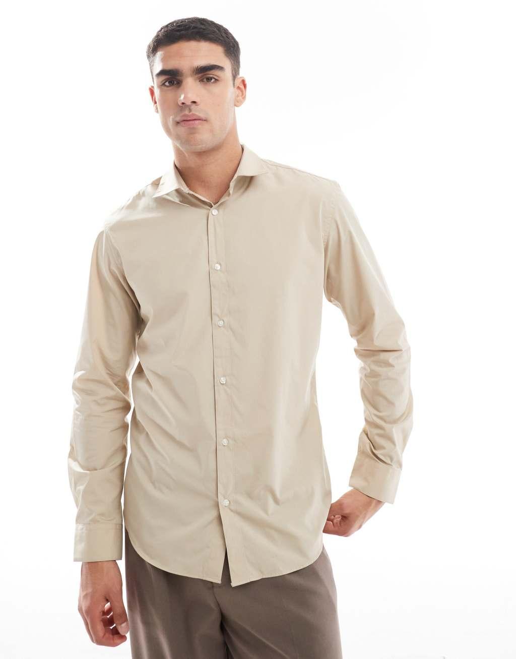 Jack & Jones slim fit dress shirt in beige Product Image