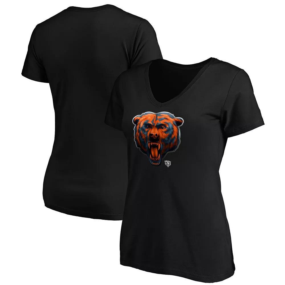 Women's Fanatics Branded Black Chicago Bears Midnight Mascot Logo V-Neck T-Shirt, Size: 2XL Product Image