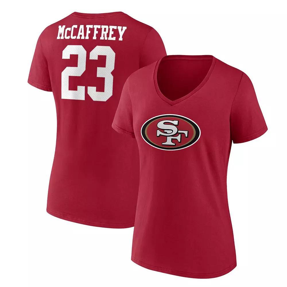 Women's Fanatics Branded Christian McCaffrey  Scarlet San Francisco 49ers Player Icon Name & Number V-Neck T-Shirt, Size: Small, Red Product Image