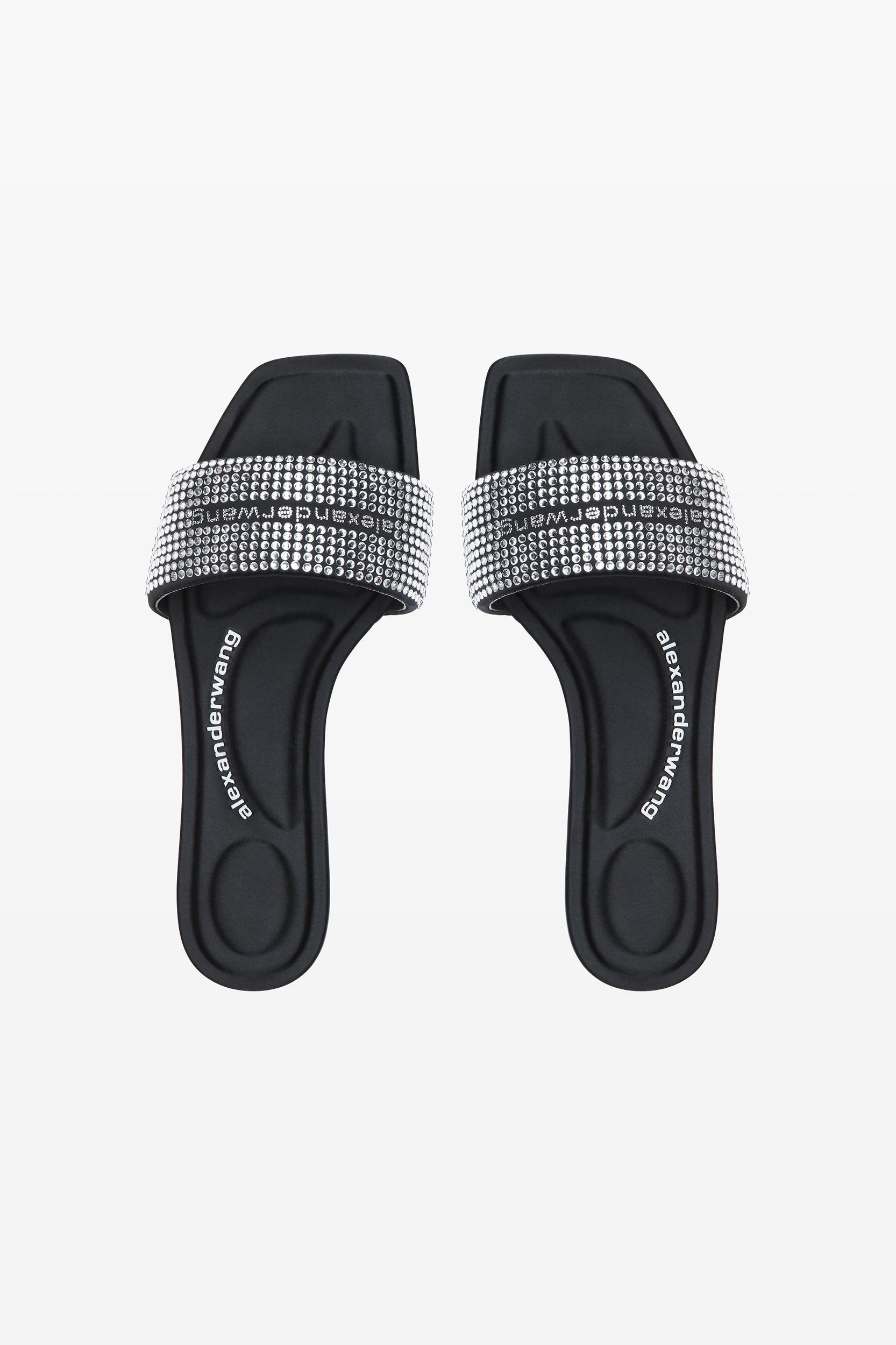 Black Satin & Crystal Hotfix Vy Sandals Product Image