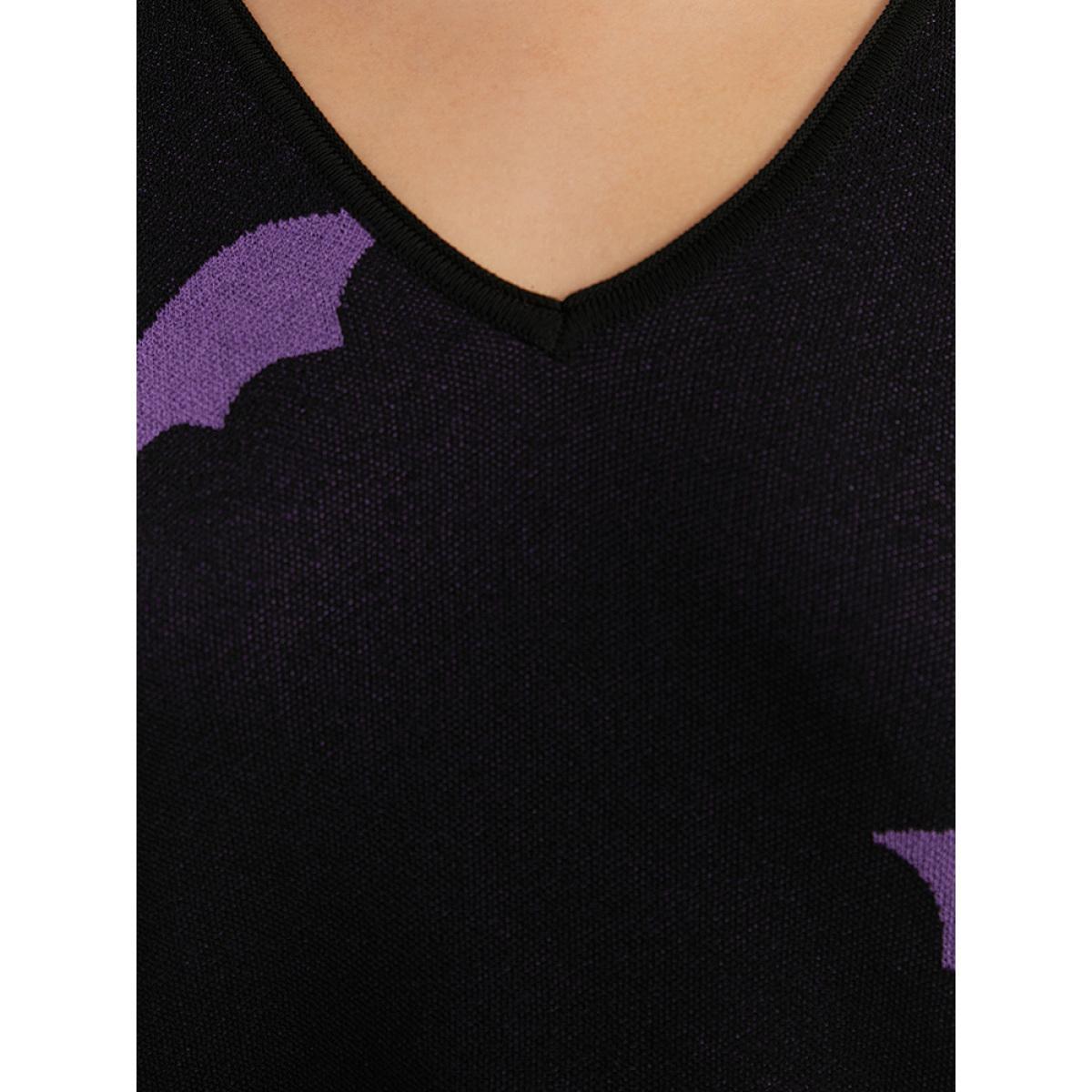 Plus Size Halloween V Neck Bell Sleeve Pullover Mauve Women Casual Loose Long Sleeve V-neck Dailywear Pullovers BloomChic 30/6X Product Image