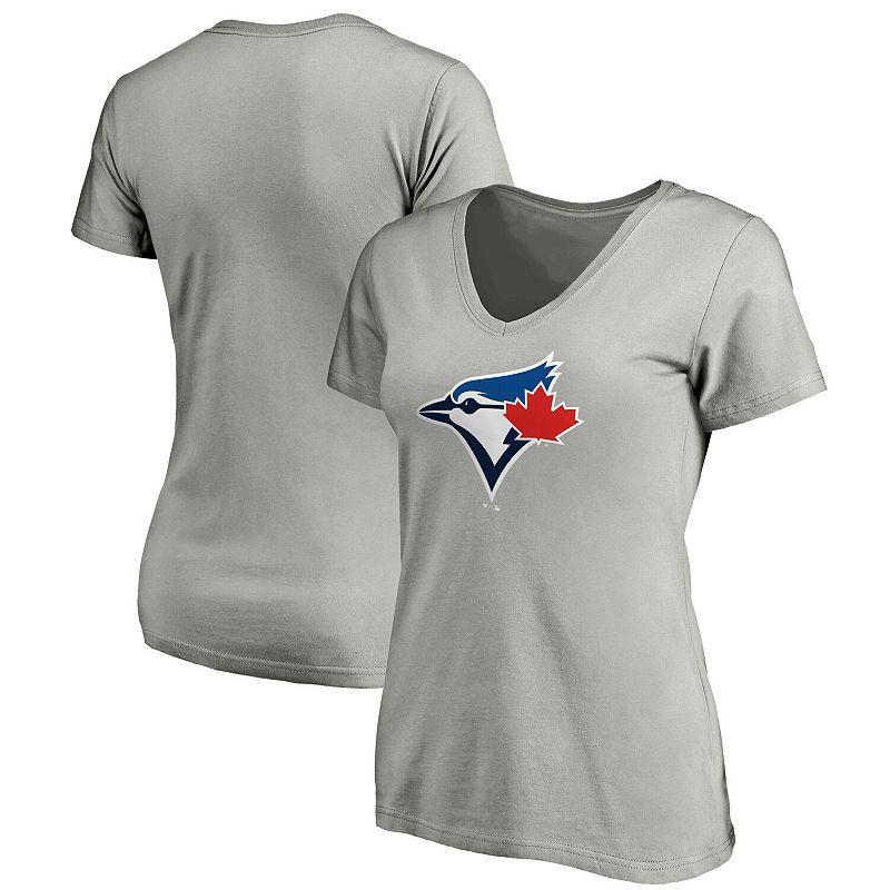 Womens Fanatics Heathered Gray Los Angeles Angels Core Official Logo V-Neck T-shirt Product Image