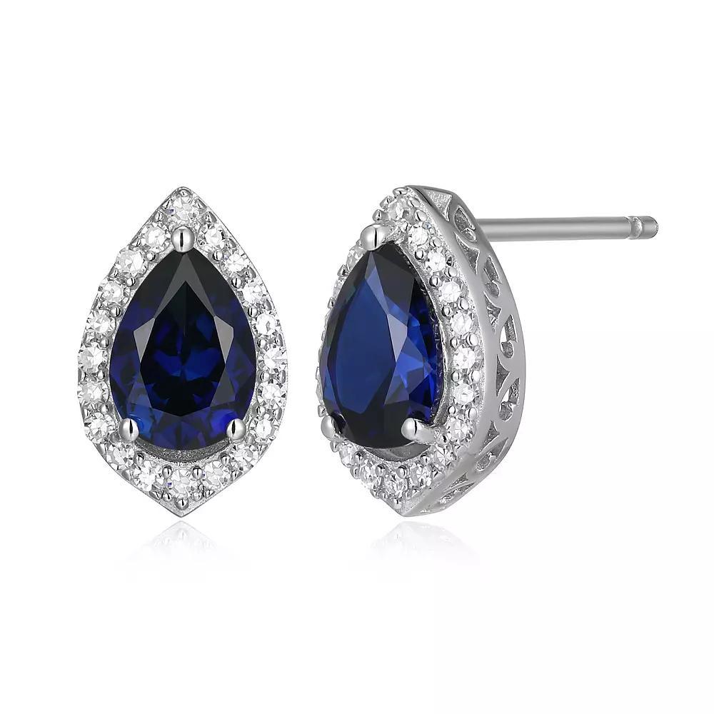 Sterling Silver Lab-Created Sapphire & 1/5 Carat T.W. Lab-Grown Diamond Halo Stud Earrings, Women's Product Image