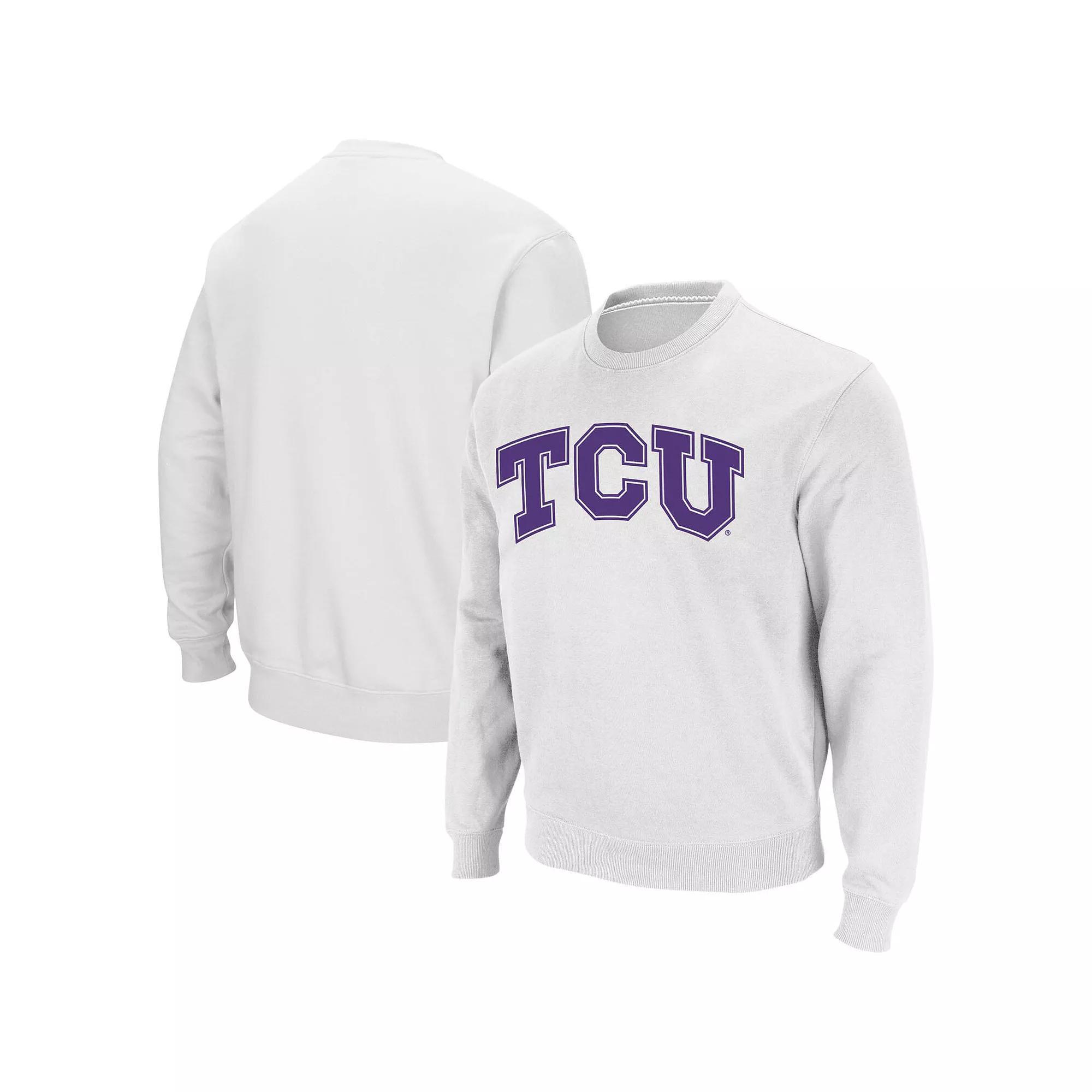Men's Colosseum White TCU Horned Frogs Arch & Logo Crew Neck Sweatshirt, Size: XL Product Image