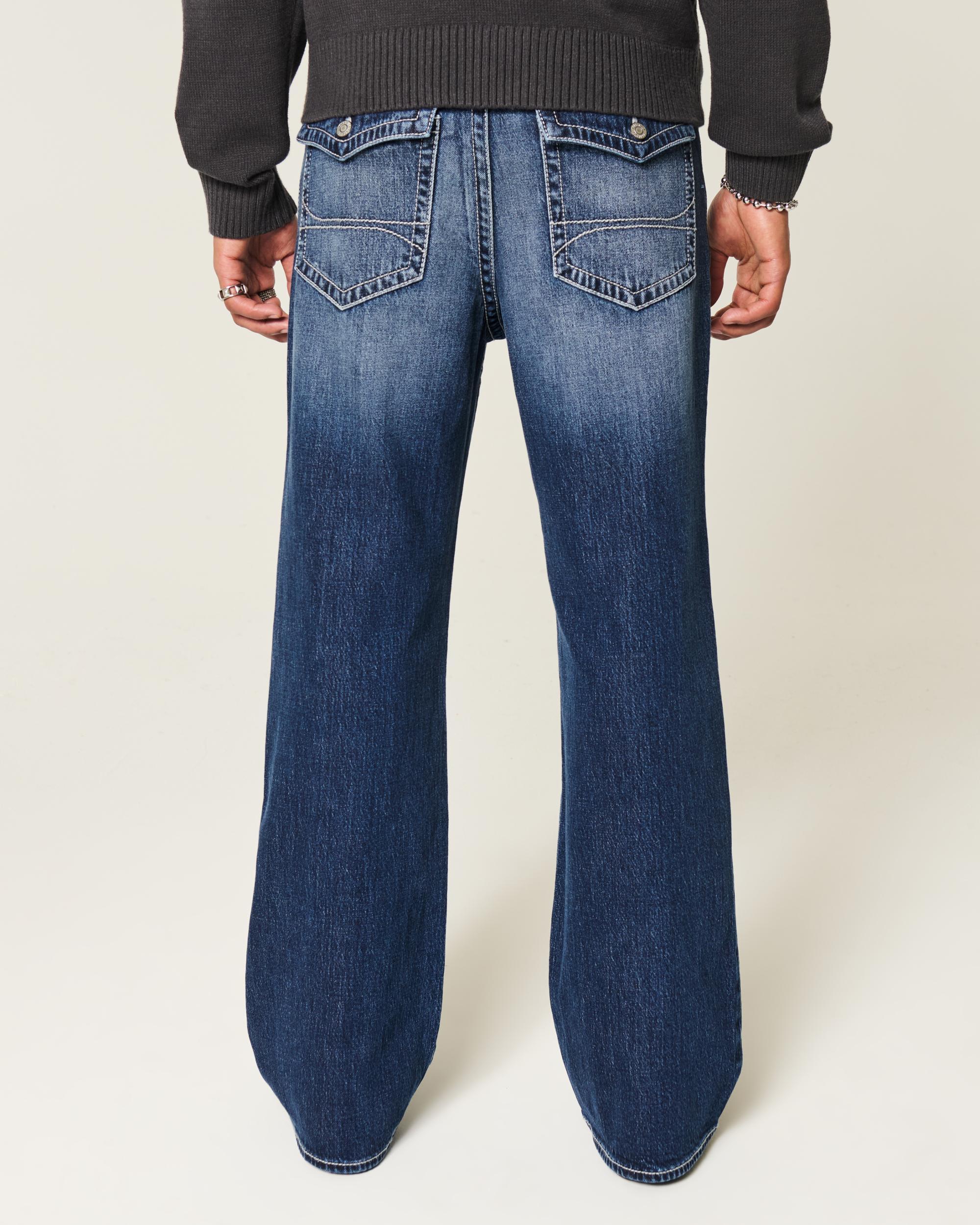 Dark Wash Baggy Bootcut Jeans Product Image