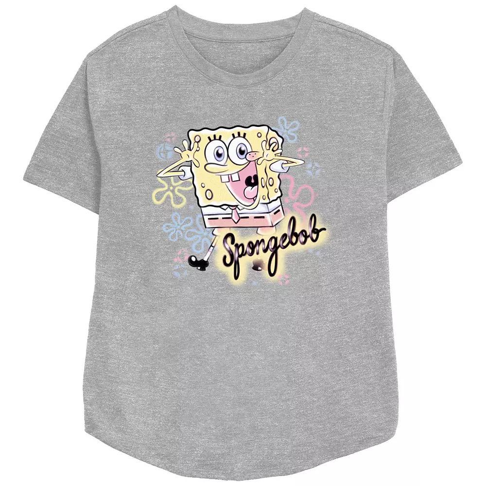 Womens Nickelodeon SpongeBob SquarePants Airbrush Poster Relaxed Fit Graphic Tee Athletic Grey Product Image
