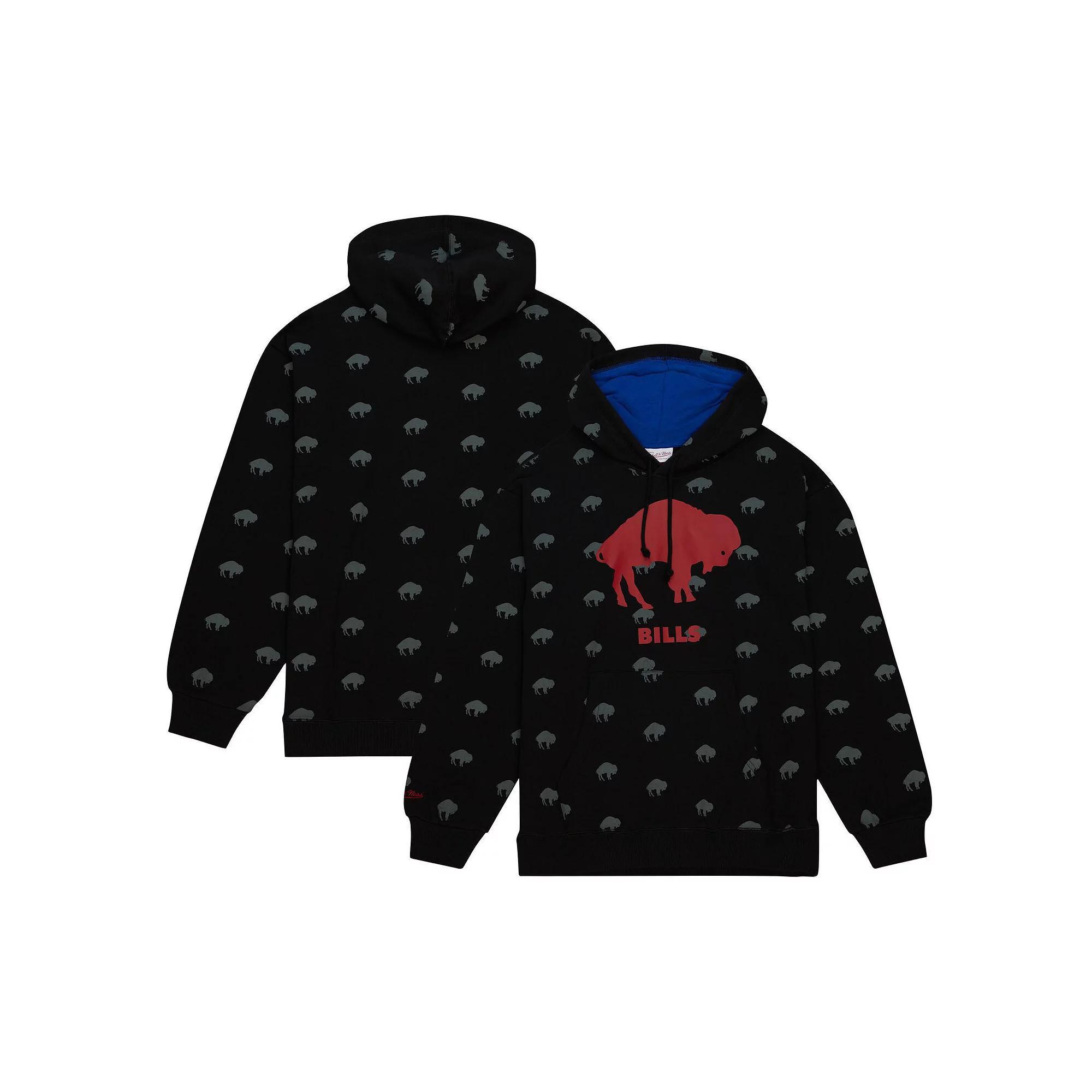 Men's Mitchell & Ness Black Buffalo Bills Allover Print Fleece Pullover Hoodie, Size: Medium Product Image
