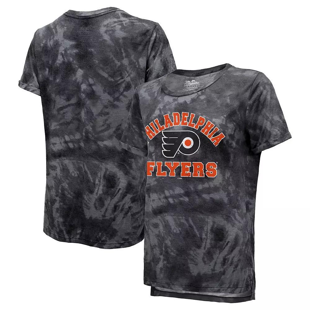 Women's Majestic Threads Black Philadelphia Flyers Boyfriend Tie-Dye Tri-Blend T-Shirt, Size: XL, Fly Black Product Image