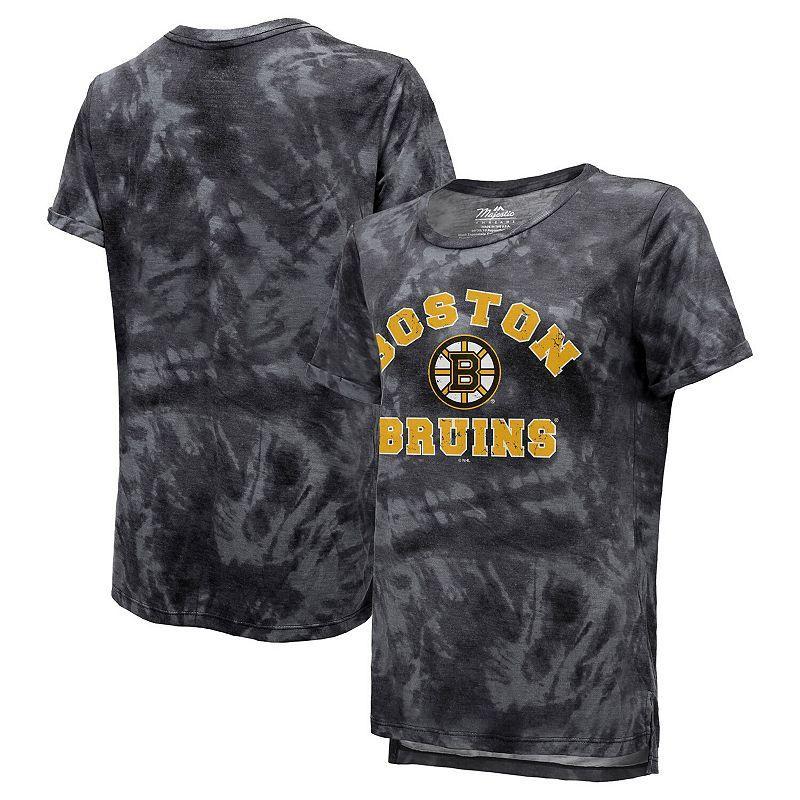 Women's Majestic Threads Black Philadelphia Flyers Boyfriend Tie-Dye Tri-Blend T-Shirt, Size: XL, Fly Black Product Image