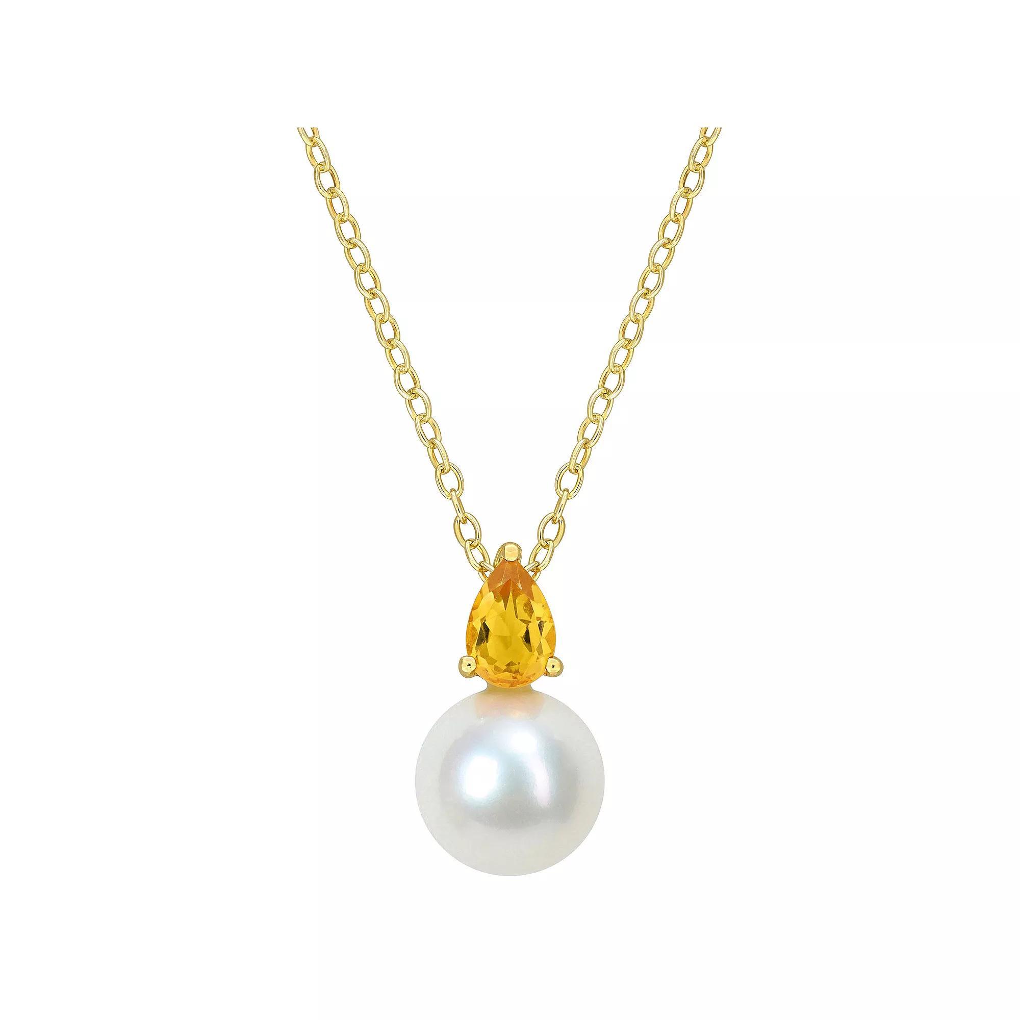 Stella Grace 18k Gold Over Silver Citrine & Freshwater Cultured Pearl Drop Pendant Necklace, Women's, Size: 18", Gold Tone Product Image