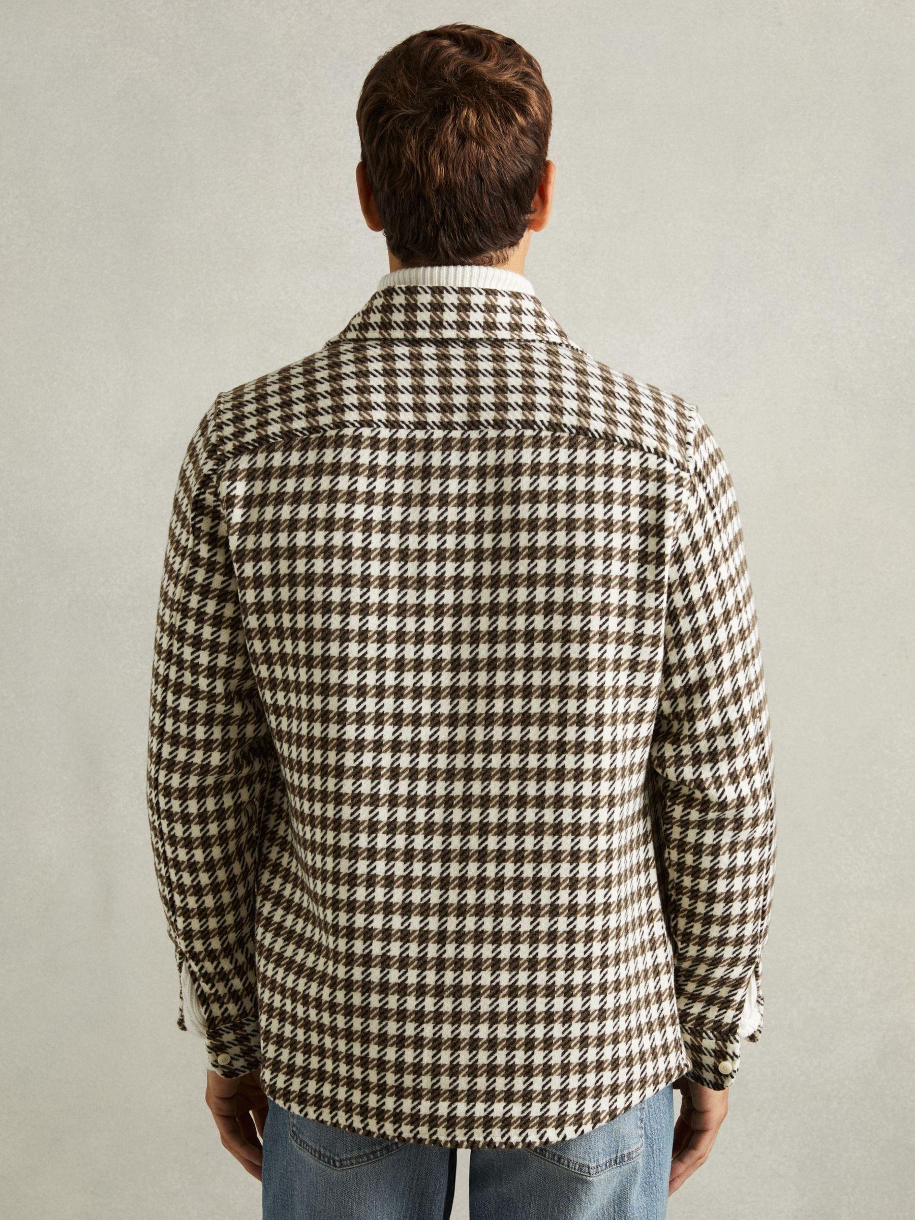 Dogtooth Overshirt with Wool in White/Brown Product Image