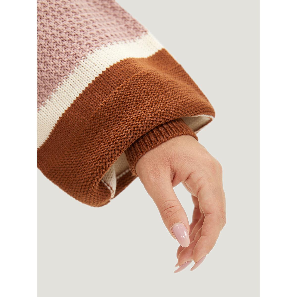 Plus Size Striped Contrast Elastic Cuffs Cardigan Multicolor Women Casual Loose Long Sleeve Dailywear Cardigans BloomChic 26/4X Product Image