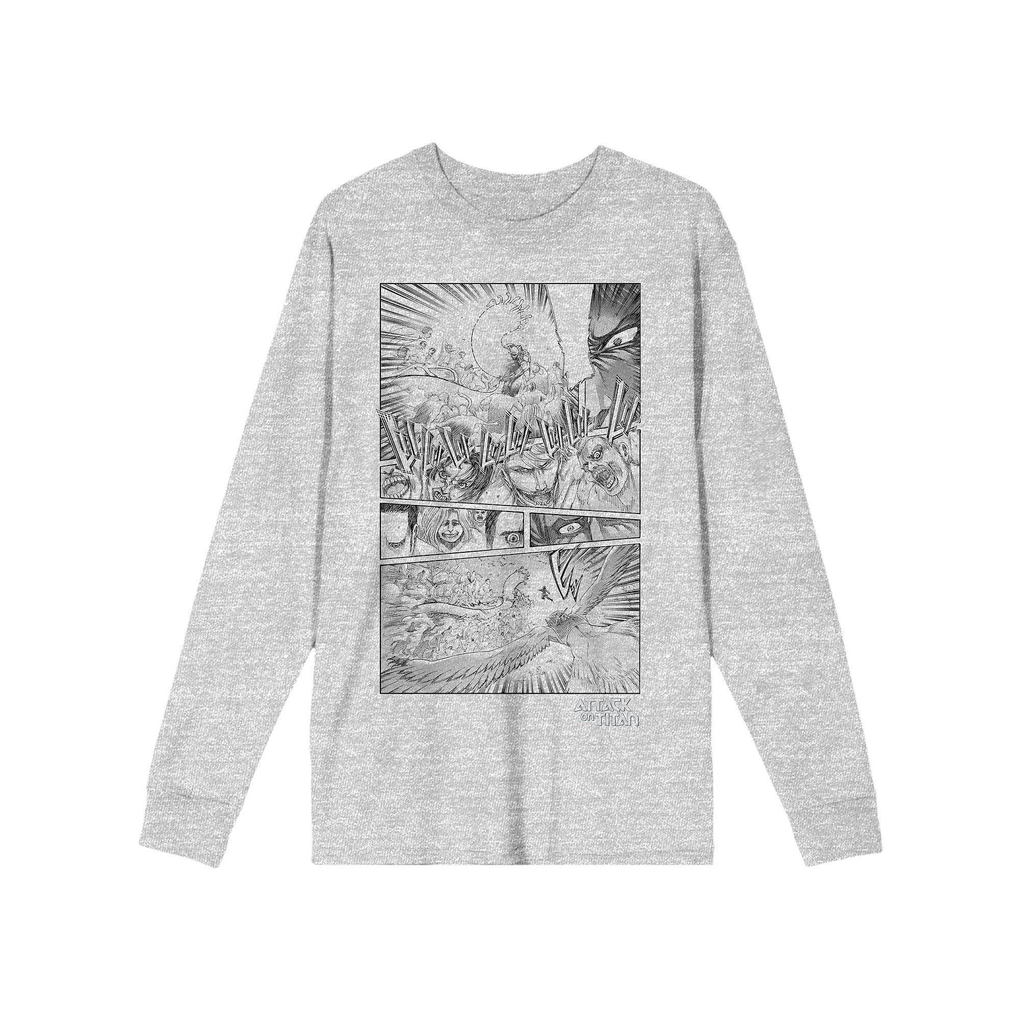 Men's Attack On Titan Art Drawing Long Sleeve Tee, Size: Small, Gray Product Image