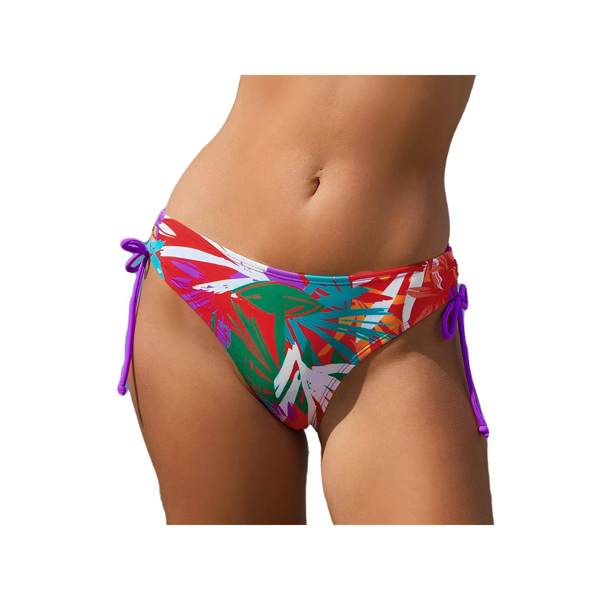 Cupshe Rose Violet Leaves Ruched Drawstring Bikini Bottoms, Women's, Size: Medium, Red Palm Product Image