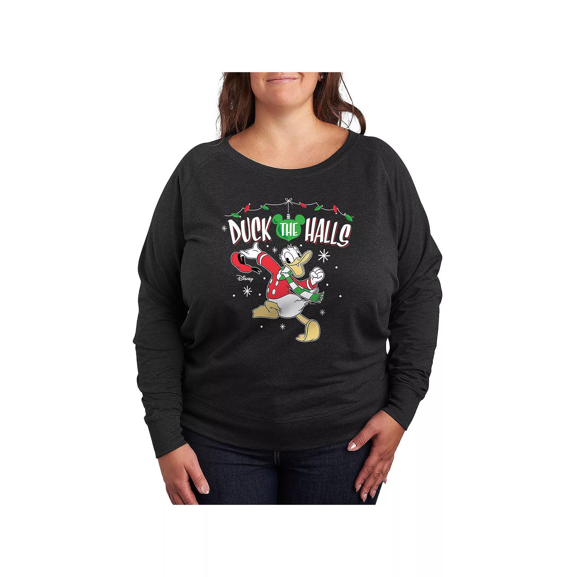 Disney's Donald Duck Plus Size Duck The Halls French Terry Long Sleeve Tee, Women's, Size: 3XL, Grey Heather Product Image