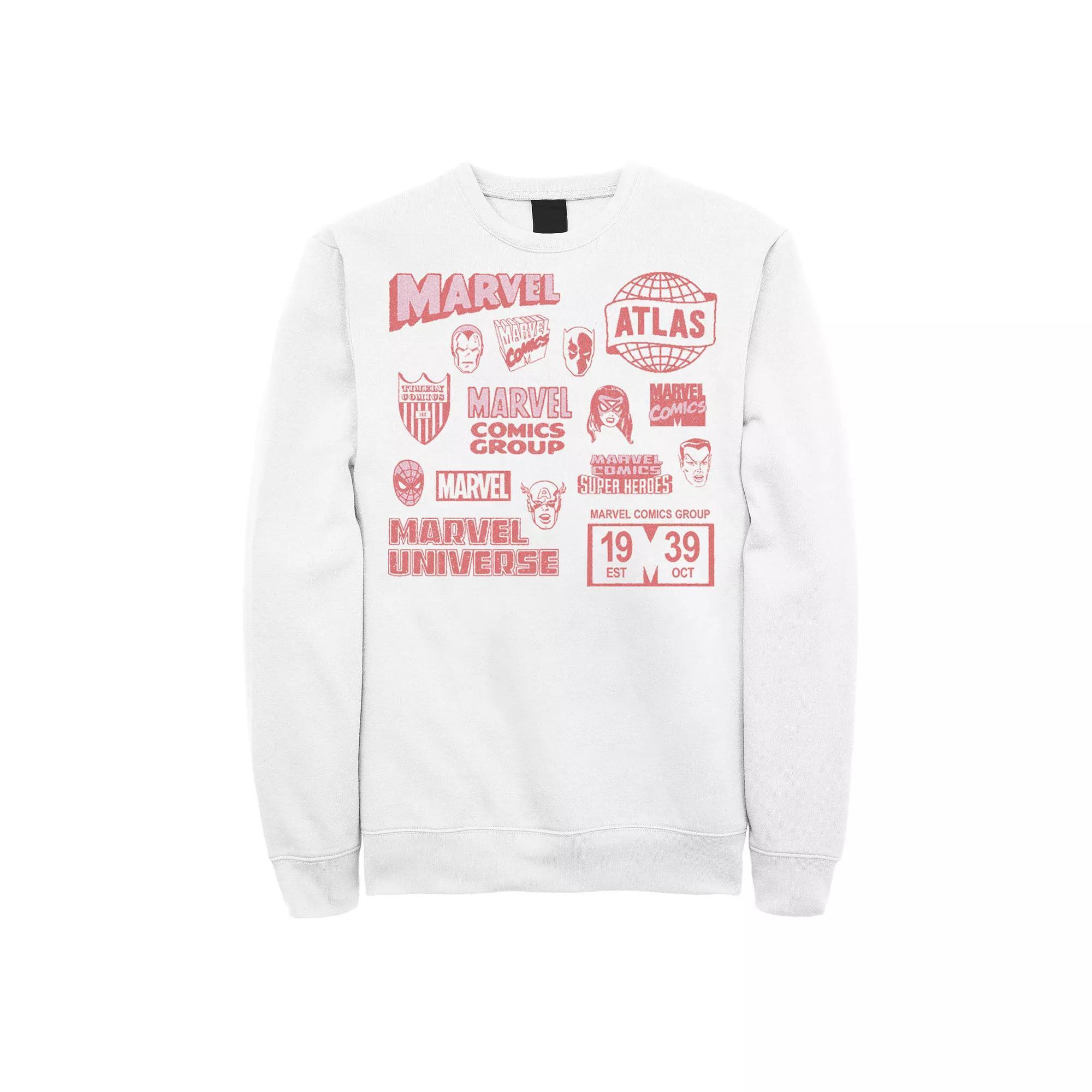 Mens Marvel Vintage Logos And Heroes Mash Up Collage Sweatshirt, Boys Product Image