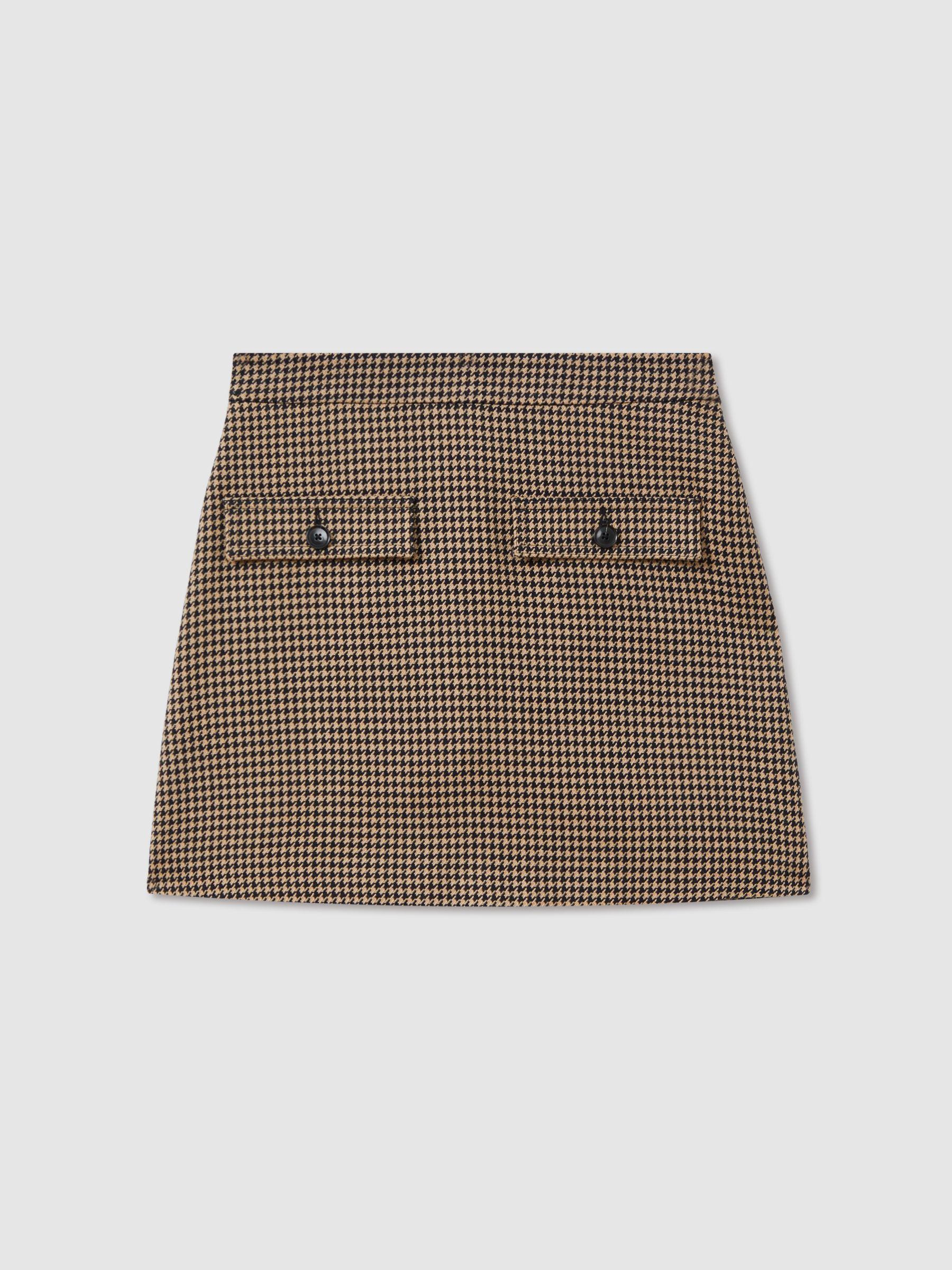 Lena Black/Camel Dogtooth Check Mini Skirt with Wool Product Image